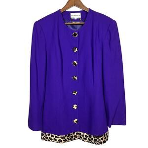 Vintage Lily & Taylor Blazer Long Purple Animal Print Long Sleeve - 14